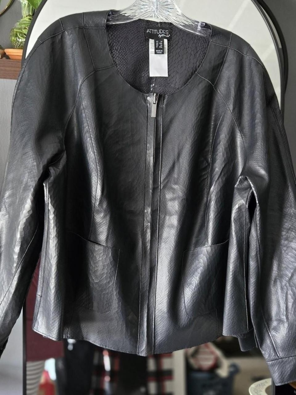 Attitudes by Renee Reversable Black Faux Leather Zip-Front Jacket